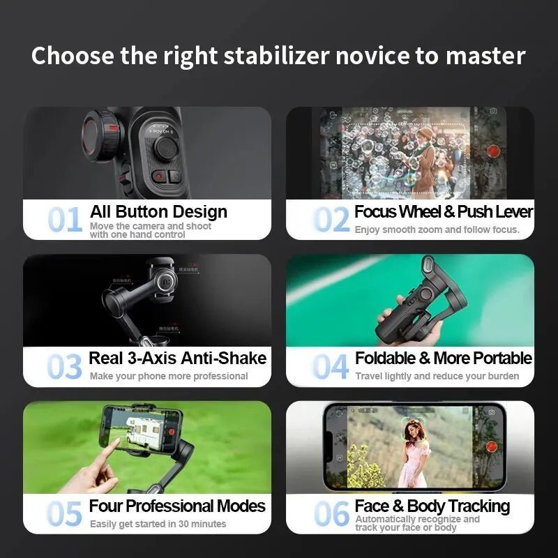 3 - Axis Gimbal Stabilizer for Smartphone (Foldable Handheld Phone Stabilizer For Filming) - Gadgetroo