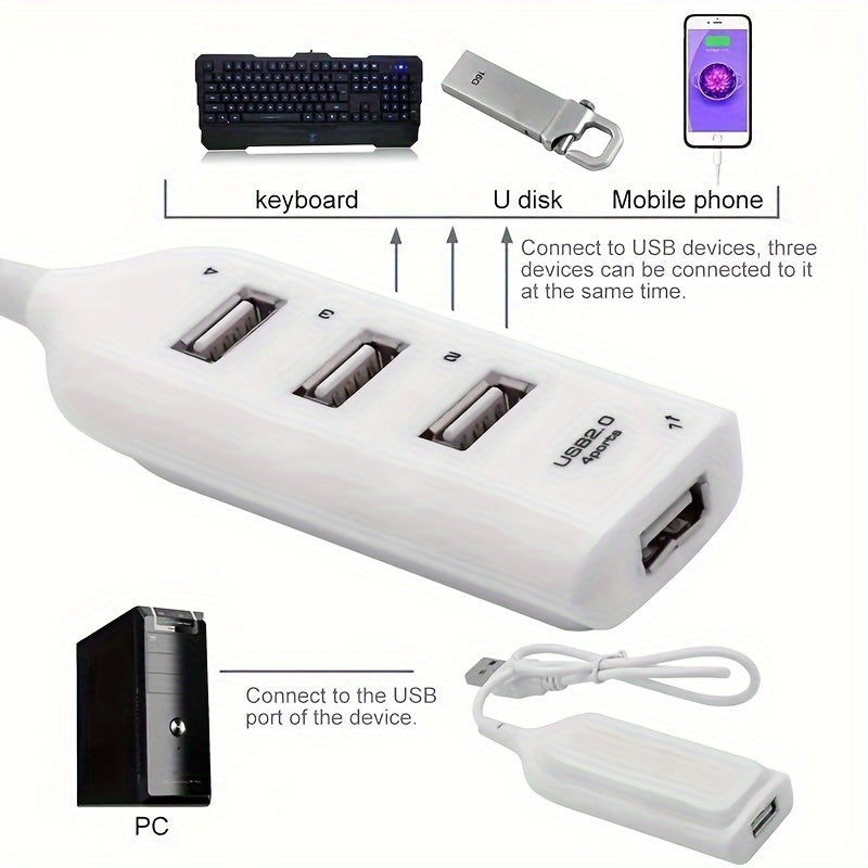 Micro USB Hub 2.0 - 4 Port High-Speed USB Splitter for PC Accessories