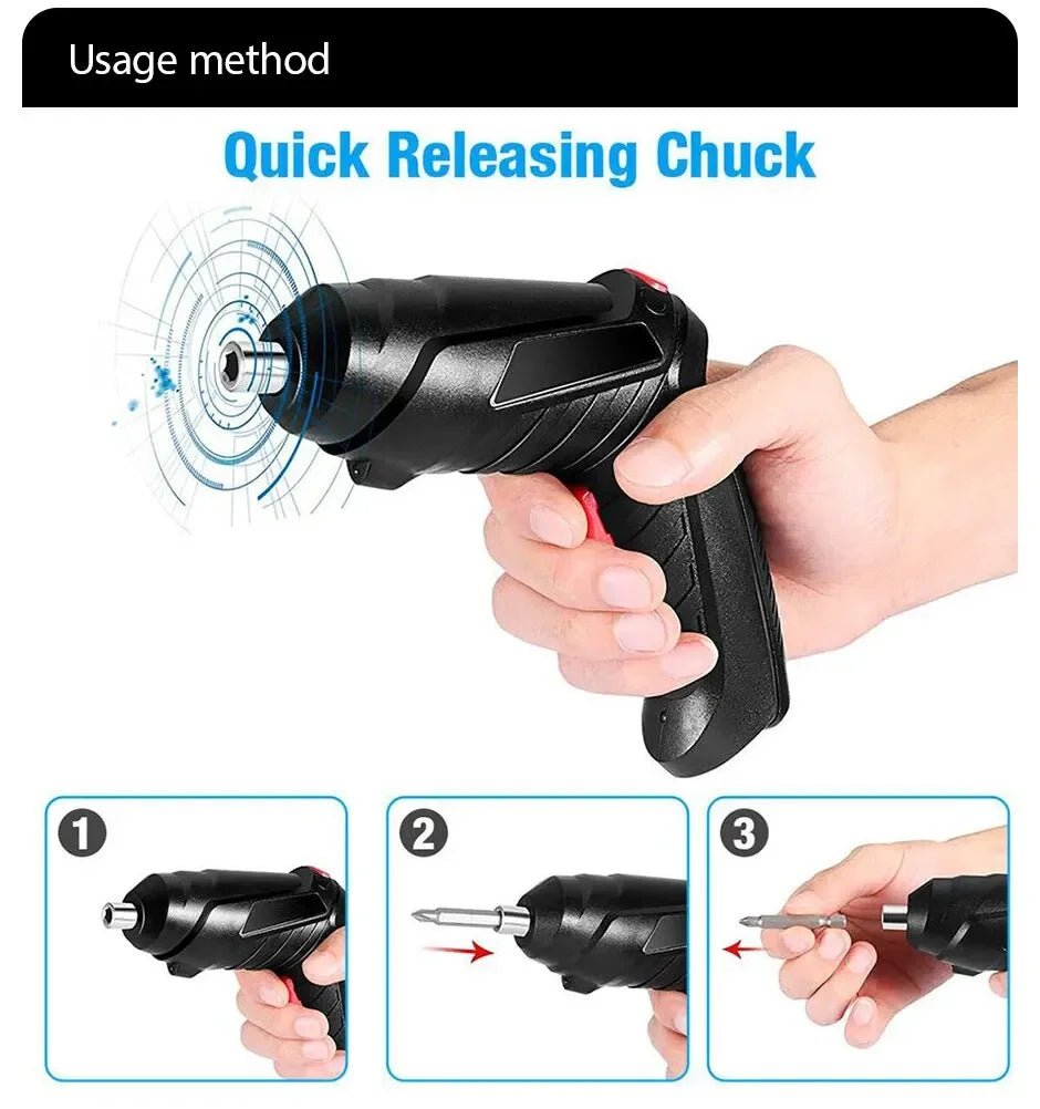 Cordless Electric Screwdriver/Drill - USB Rechargeable (With 3mm Twist Drill/Screw Drives) - Gadgetroo