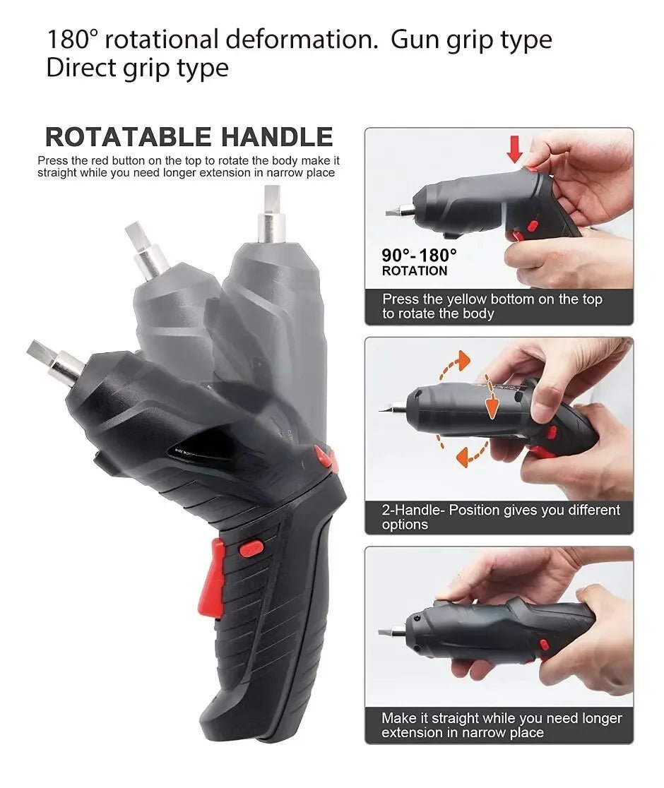 Cordless Electric Screwdriver/Drill - USB Rechargeable (With 3mm Twist Drill/Screw Drives) - Gadgetroo