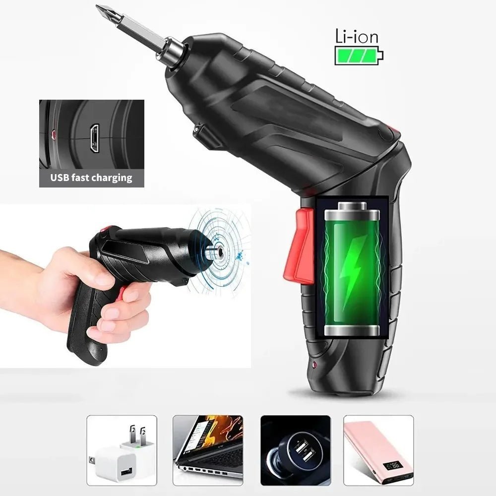 Cordless Electric Screwdriver/Drill - USB Rechargeable (With 3mm Twist Drill/Screw Drives) - Gadgetroo