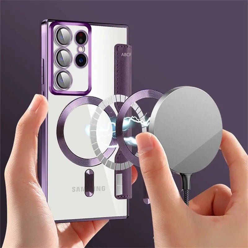 Flip Phone Case - Leather Front and Clear Back for Samsung S22/S23/S24 Base/Plus/Ultra Models (Magsafe) - Gadgetroo