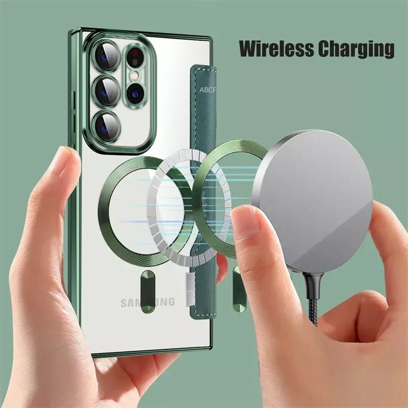 Flip Phone Case - Leather Front and Clear Back for Samsung S22/S23/S24 Base/Plus/Ultra Models (Magsafe) - Gadgetroo