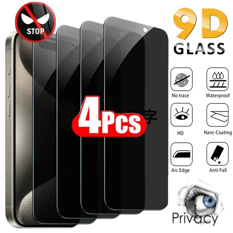 Privacy Screen Protector - Tempered Glass for iPhone 16 All Models & Older iPhone Models (4 Pieces) - Gadgetroo