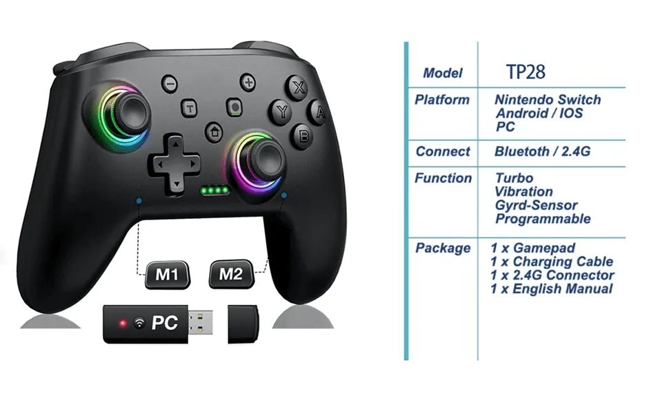 RGB Gamepad Controller for Nintendo Switch/Switch OLED/Switch Lite/PC/Mobile (Multi - Function Dual Joysticks) - Gadgetroo