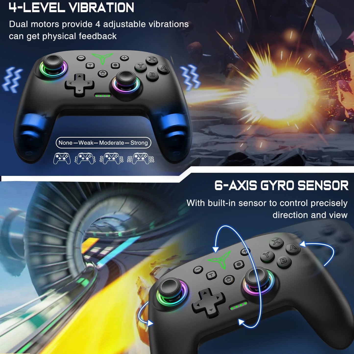 RGB Gamepad Controller for Nintendo Switch/Switch OLED/Switch Lite/PC/Mobile (Multi - Function Dual Joysticks) - Gadgetroo