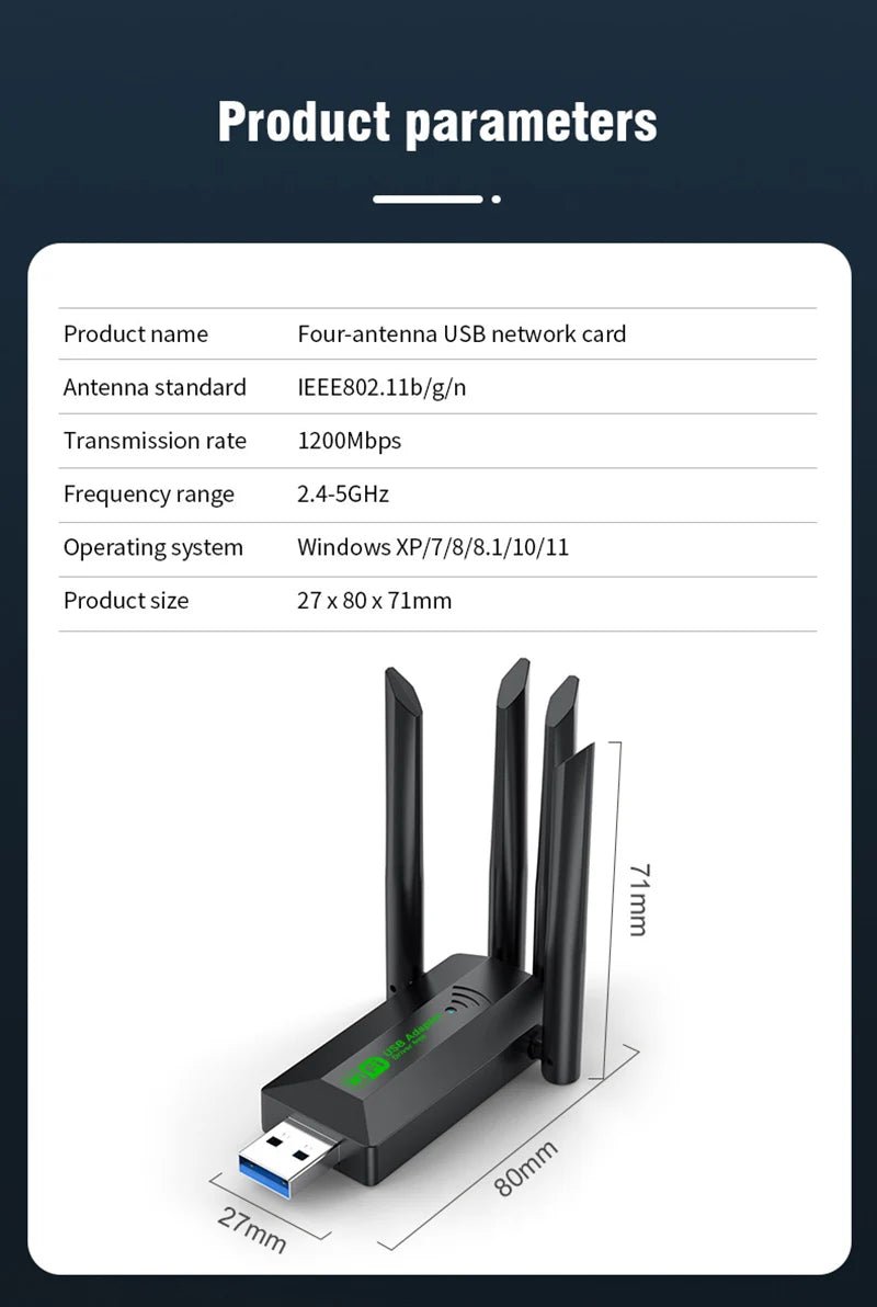 WiFi USB Adapter (2.4Gh/5Ghz) - Connect Your Laptop/PC To WiFi - Gadgetroo