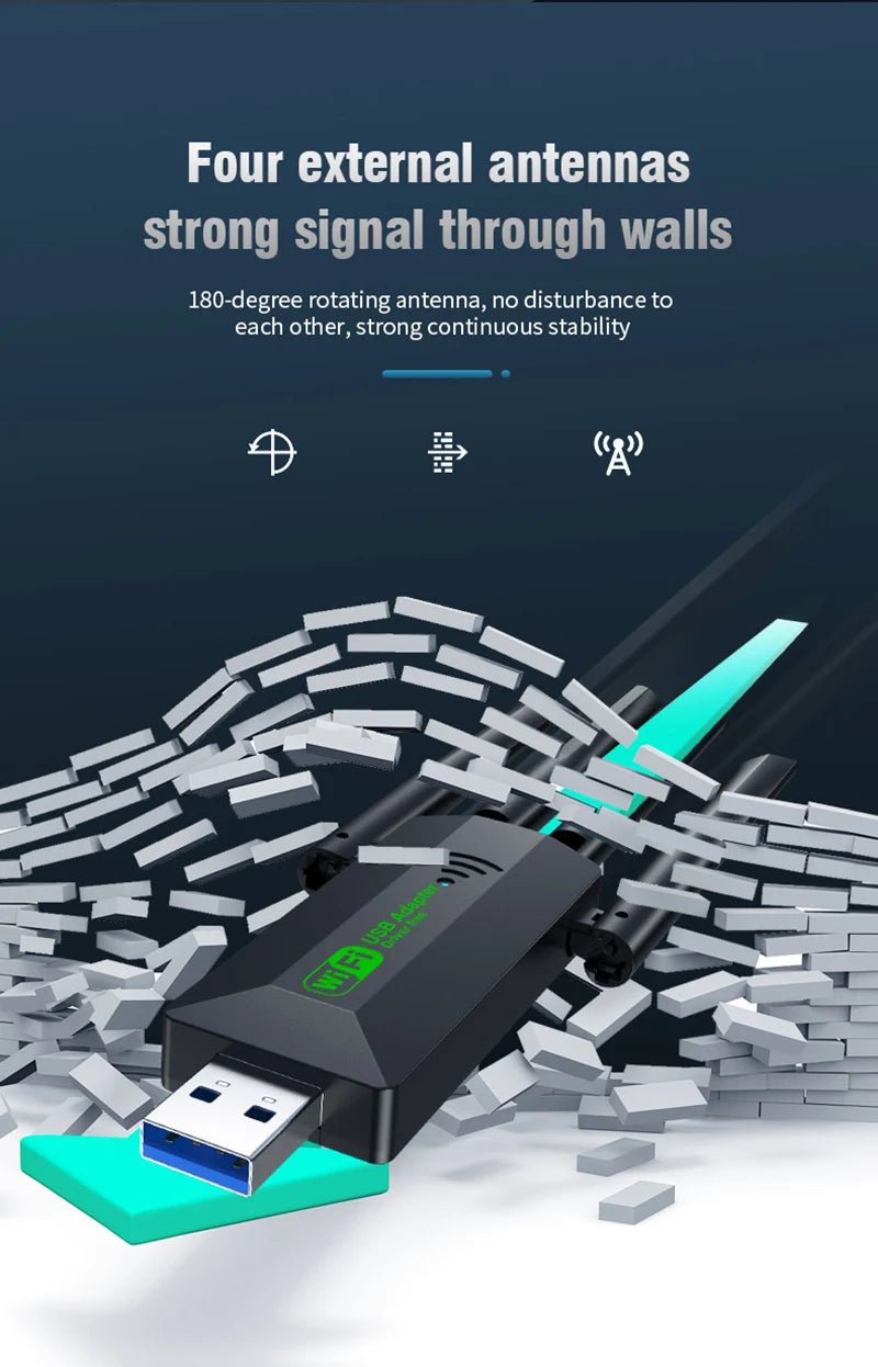 WiFi USB Adapter (2.4Gh/5Ghz) - Connect Your Laptop/PC To WiFi - Gadgetroo