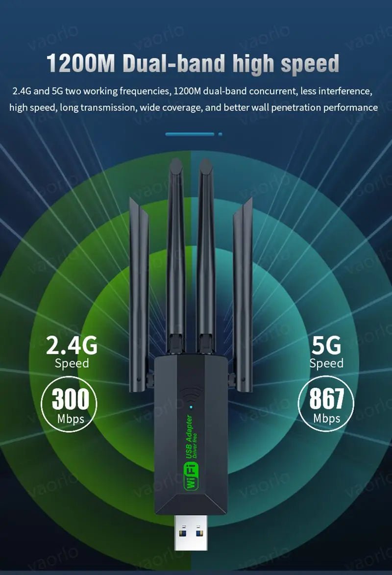 WiFi USB Adapter (2.4Gh/5Ghz) - Connect Your Laptop/PC To WiFi - Gadgetroo
