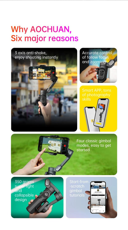 3 - Axis Gimbal Stabilizer for Smartphone (Foldable Handheld Phone Stabilizer For Filming) - Gadgetroo