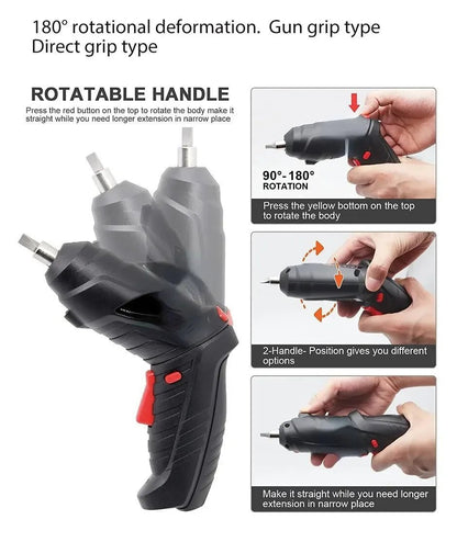 Cordless Electric Screwdriver/Drill - USB Rechargeable (With 3mm Twist Drill/Screw Drives) - Gadgetroo