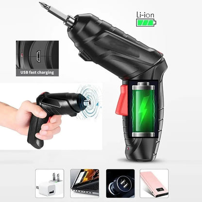 Cordless Electric Screwdriver/Drill - USB Rechargeable (With 3mm Twist Drill/Screw Drives) - Gadgetroo