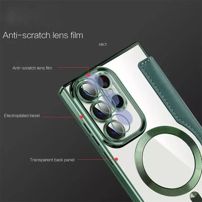 Flip Phone Case - Leather Front and Clear Back for Samsung S22/S23/S24 Base/Plus/Ultra Models (Magsafe) - Gadgetroo
