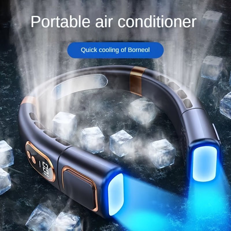 Neck Fan - Portable Fan With Display Screen Rechargeable By USB Cable (5 - Level Cooling) - Gadgetroo