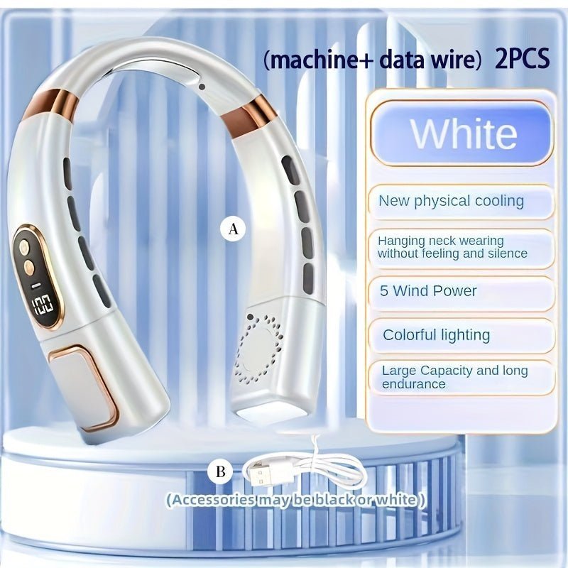 Neck Fan - Portable Fan With Display Screen Rechargeable By USB Cable (5 - Level Cooling) - Gadgetroo