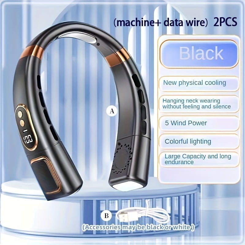 Neck Fan - Portable Fan With Display Screen Rechargeable By USB Cable (5 - Level Cooling) - Gadgetroo