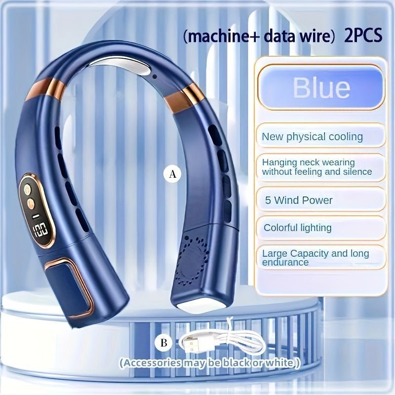 Neck Fan - Portable Fan With Display Screen Rechargeable By USB Cable (5 - Level Cooling) - Gadgetroo