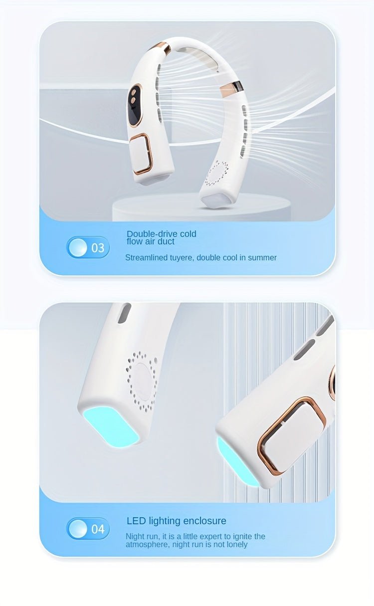 Neck Fan - Portable Fan With Display Screen Rechargeable By USB Cable (5 - Level Cooling) - Gadgetroo