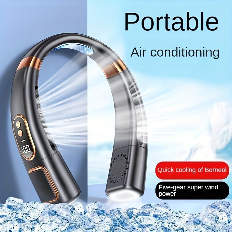 Neck Fan - Portable Fan With Display Screen Rechargeable By USB Cable (5 - Level Cooling) - Gadgetroo