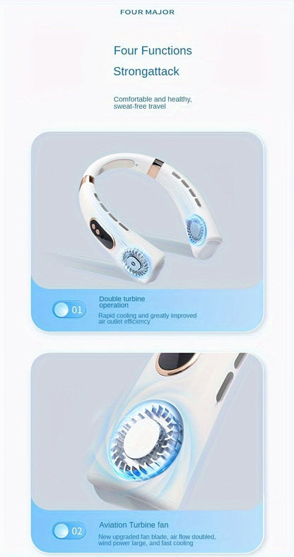 Neck Fan - Portable Fan With Display Screen Rechargeable By USB Cable (5 - Level Cooling) - Gadgetroo