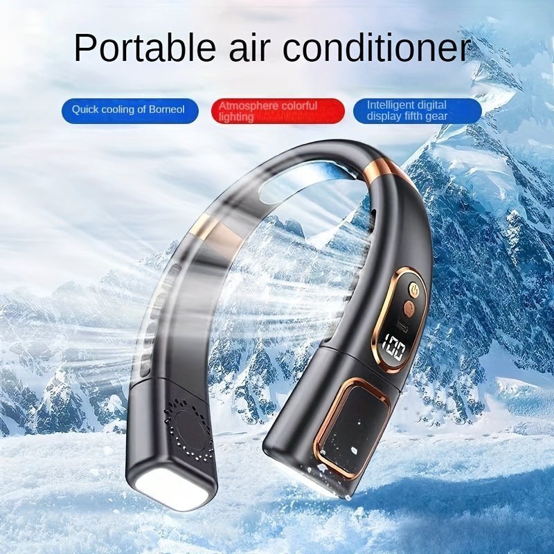 Neck Fan - Portable Fan With Display Screen Rechargeable By USB Cable (5 - Level Cooling) - Gadgetroo