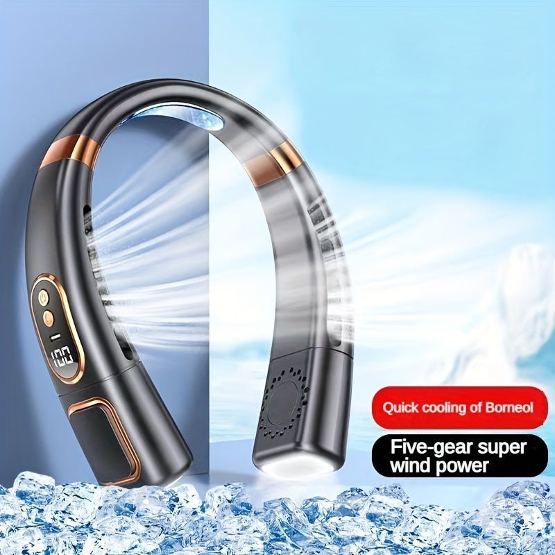 Neck Fan - Portable Fan With Display Screen Rechargeable By USB Cable (5 - Level Cooling) - Gadgetroo