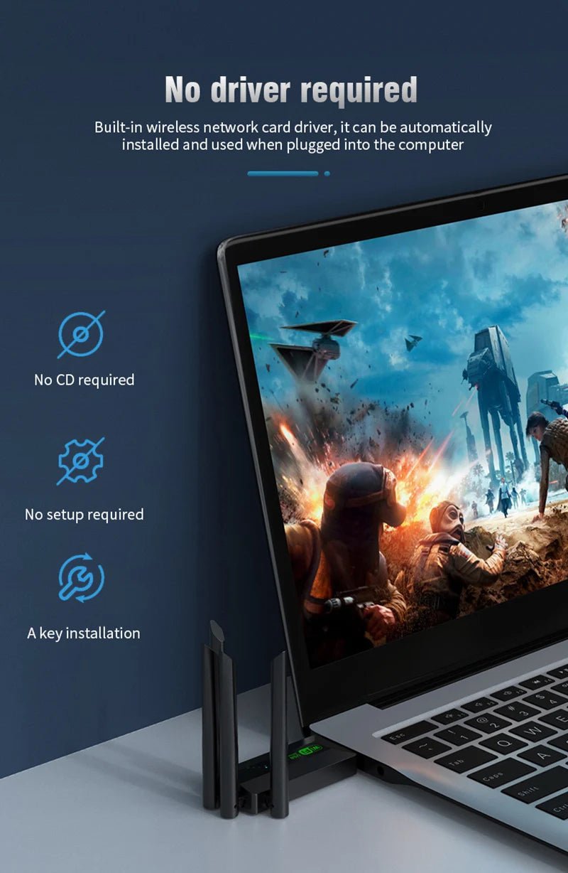 WiFi USB Adapter (2.4Gh/5Ghz) - Connect Your Laptop/PC To WiFi - Gadgetroo