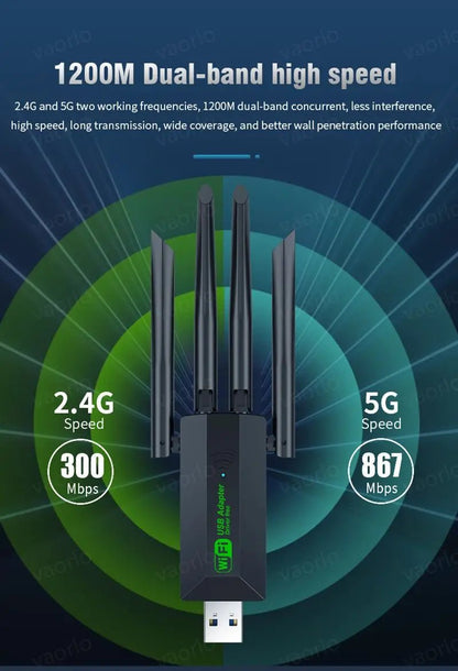 WiFi USB Adapter (2.4Gh/5Ghz) - Connect Your Laptop/PC To WiFi - Gadgetroo